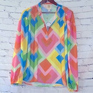 Emily McCarthy Tunic Style Long Sleeve Multi Color Top Size X-Large